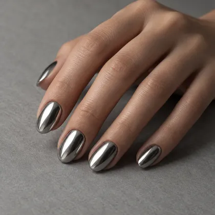 Generated example: hand with liquid mirror-chrome nails
